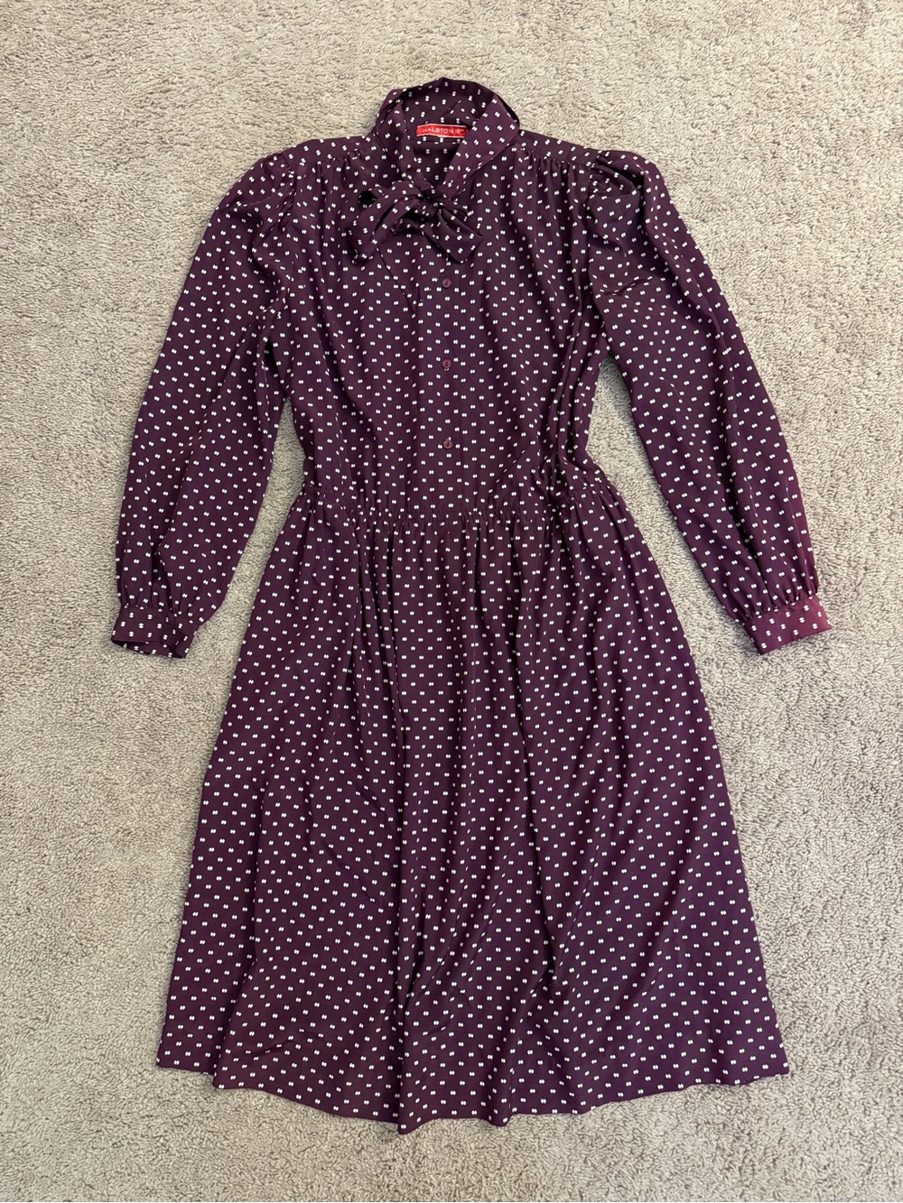 Vintage Halston III Shirt Dress Women size Medium Maroon Polkadot Button Tunic